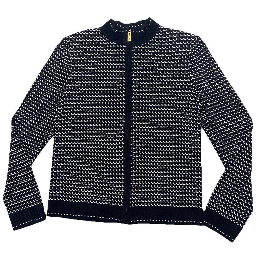 St John Sport Black White Lightweight Knit Zip Up Sweater Jacket Women's P/Small